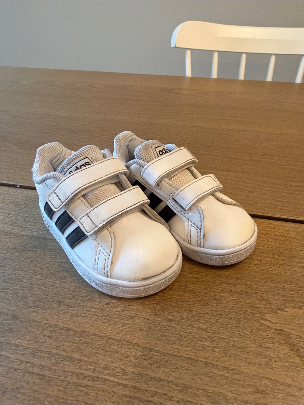 adidas White and Black Kids Velcro Sneakers